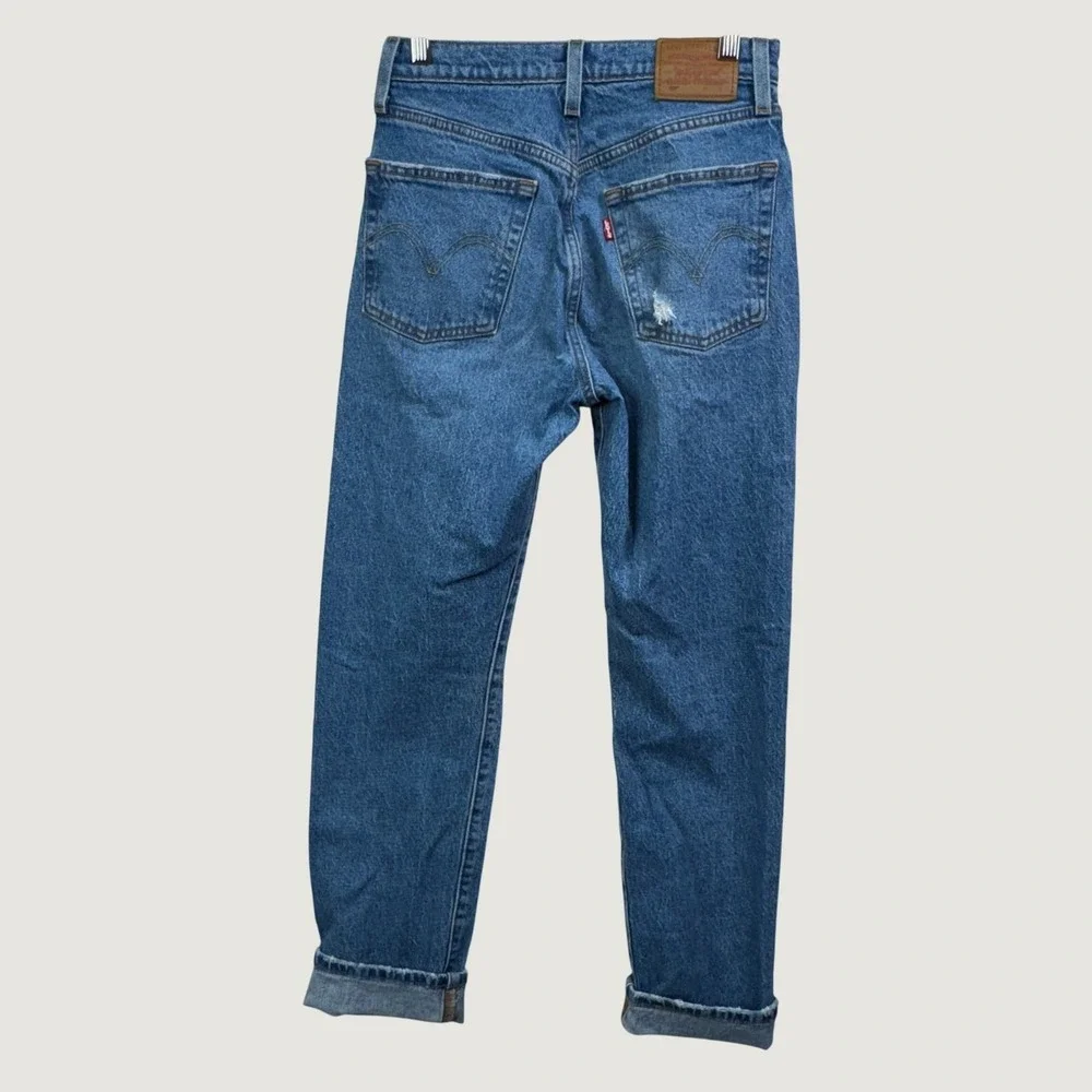 Levi's 501 Premium Jeans W25 L30 Blue Distressed High Rise Button Fly Denim